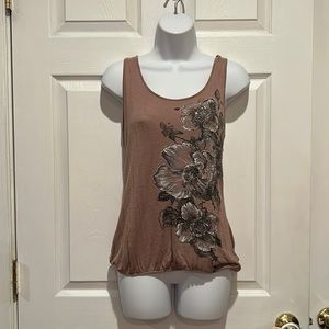 Lucy and Laurel Tan with Print Dressy Tank Tee Sz XS